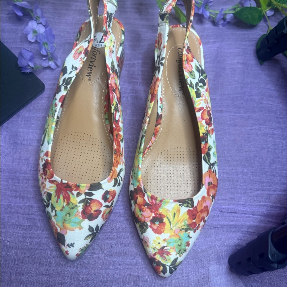 Comfortview Floral Print Slingback Heels